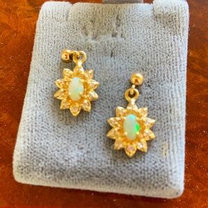 Gorgeous opal diamond 14k gold earrings